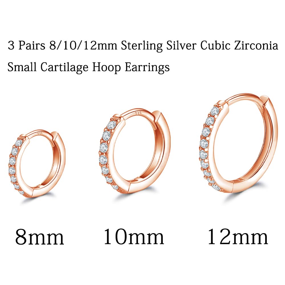 Dlihc Sterling Silver Hoop Earrings Sterling Silver Stud Earrings for Women 6 Pairs Hypoallergenic Tiny Cubic Zirconia Stud Set Cartilage Hoops