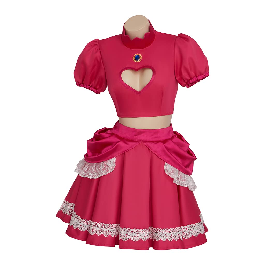 Willyacos Womens Super Brothers Princess Peach Costume Halloween Party Dress Sexy Pink Princess Dress Cosplay for Adult: 3X-Large Pink