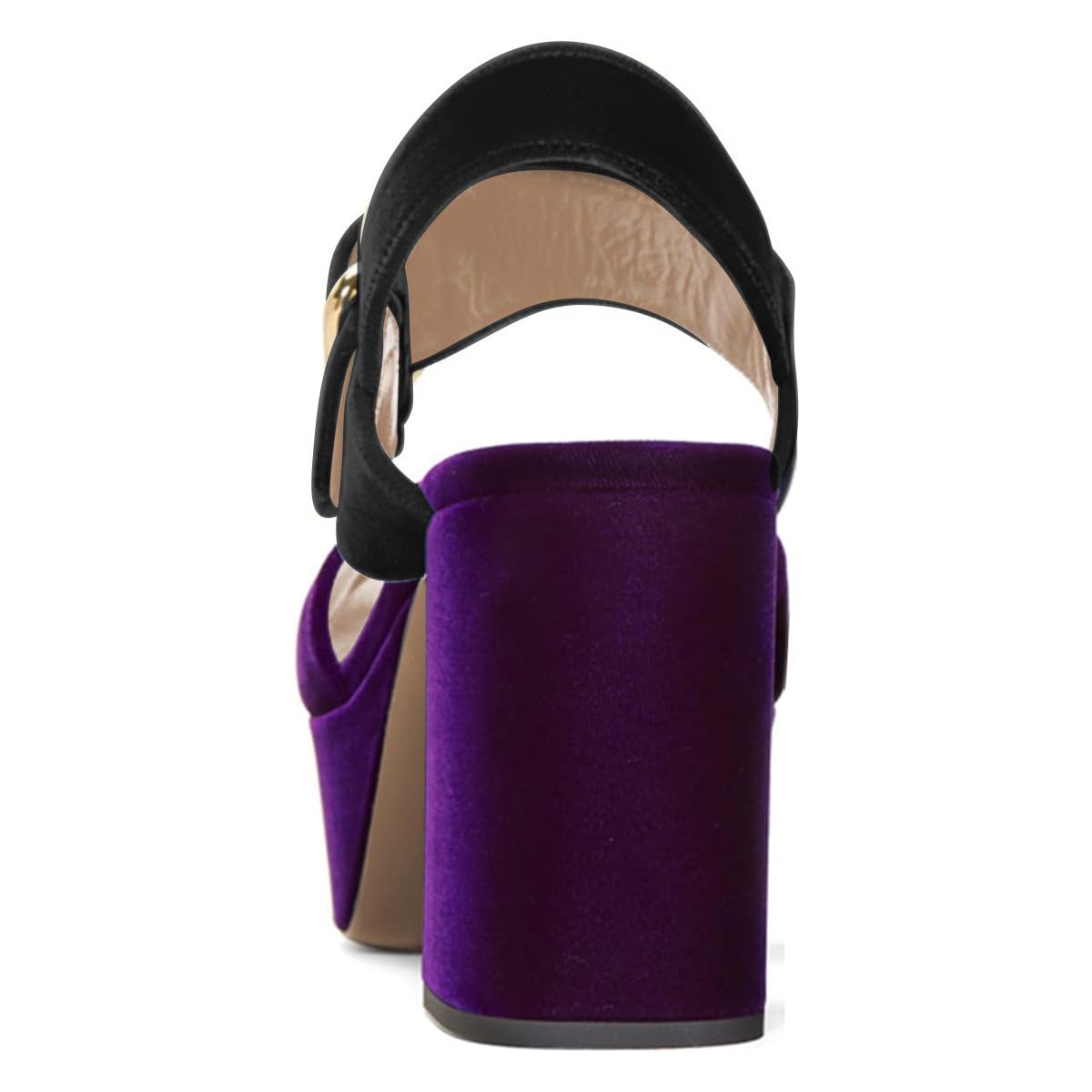 FSJ Women Peep Toe Chunky High Heels Platform Sandals Ankle Strap Velvet & Suede Summer Dress Wedding Prom Shoes Size 4-15 US: 7 Purple Black