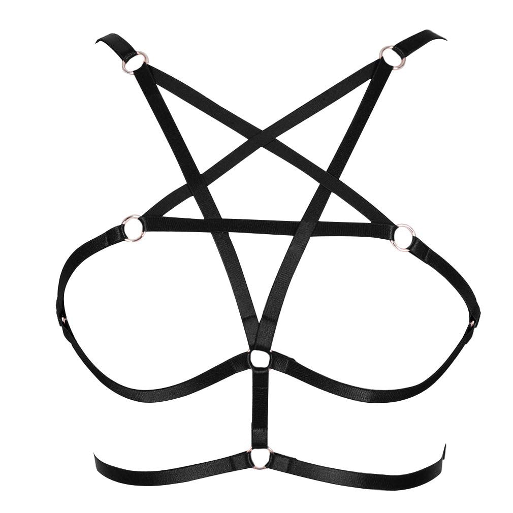 Sexy Women Harness Halter Pentagram Body Harness Bra Caged Bra Cupless Bra Punk Gothic Style Strappy Bralette One Size: Sexy Women Harness Halter Pentagram Body Harness Bra Caged Bra Cupless Bra Punk Gothic Style Strappy Bralette One Size