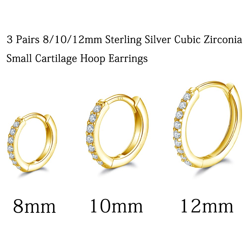 Dlihc Sterling Silver Hoop Earrings Sterling Silver Stud Earrings for Women 6 Pairs Hypoallergenic Tiny Cubic Zirconia Stud Set Cartilage Hoops thumbnail 3