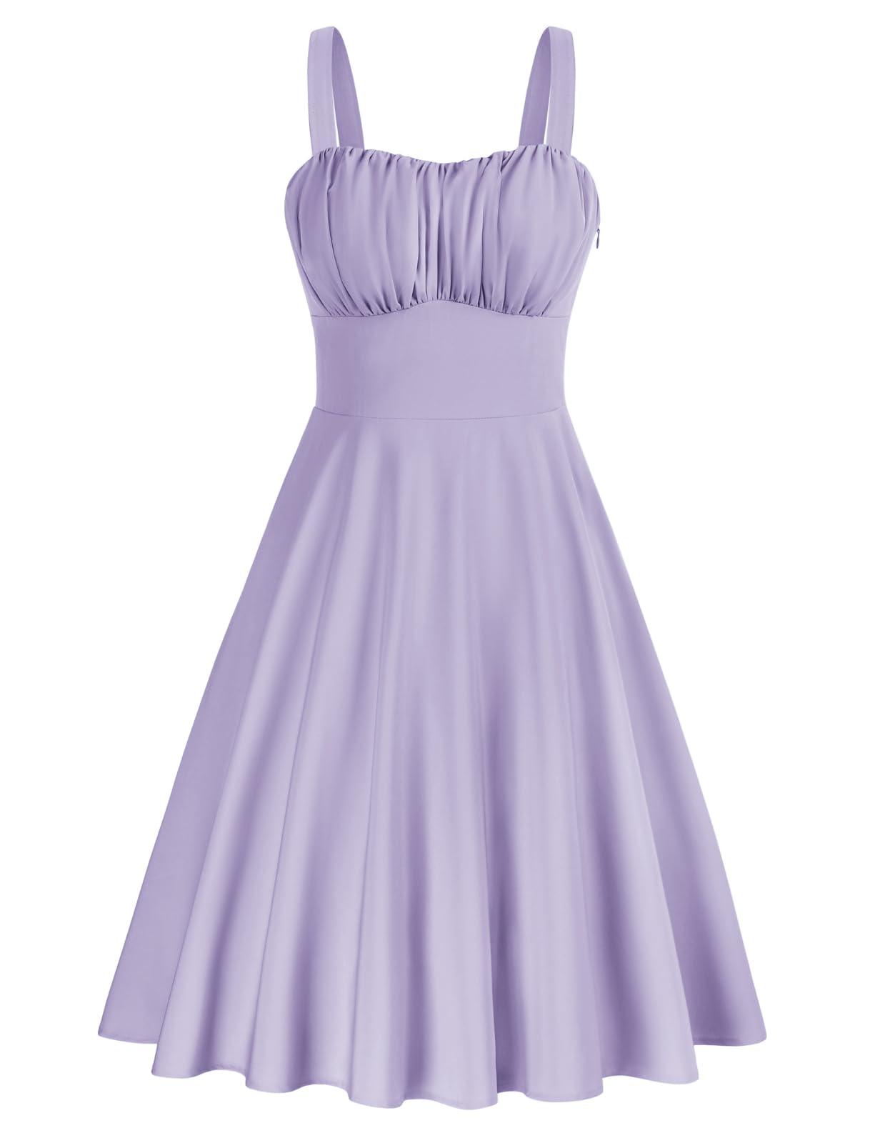 Belle Poque Women's Vintage Sleeveless Solid Floral Ruched Summer Cute A-Line Flowy Swing Midi Dress: Medium Lilac