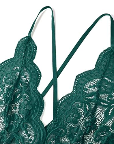 Women One Piece Lingerie Sexy Teddy V Neck Bodysuit Lace Nightie: X-Large Green
