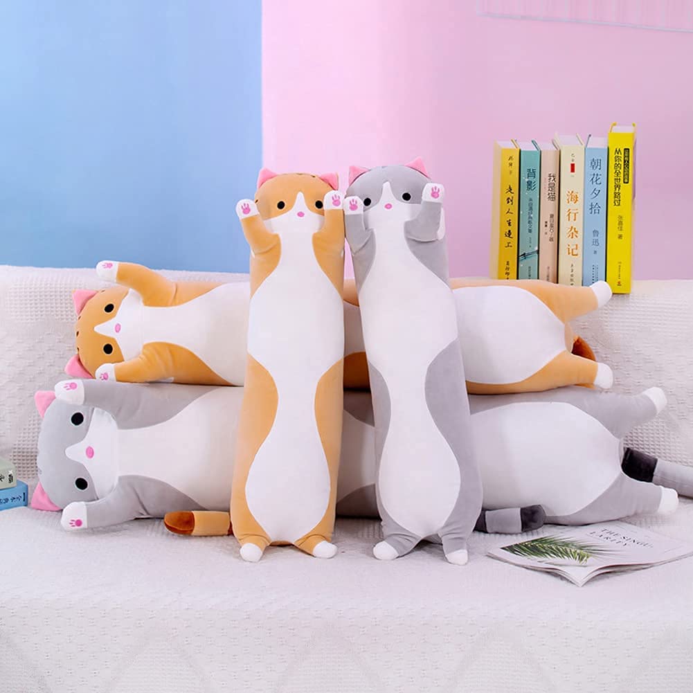 Cute Cat Plush Long Body Pillow Cuddle Cartoon Stuffed Animals Cat Plushie Soft Doll Pillows Gifts for Kids Girls (Orange, 27") thumbnail 8