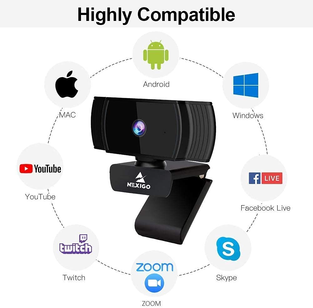 NexiGo Zoom Certified, N950P (Gen 2) 4K Zoomable Webcam, RF Remote, Sony_Starvis Sensor, 5X Digital Zoom, Pro Web Camera with Dual Stereo Mics, for Zoom Skype Teams Twitch: 1080P Webcam