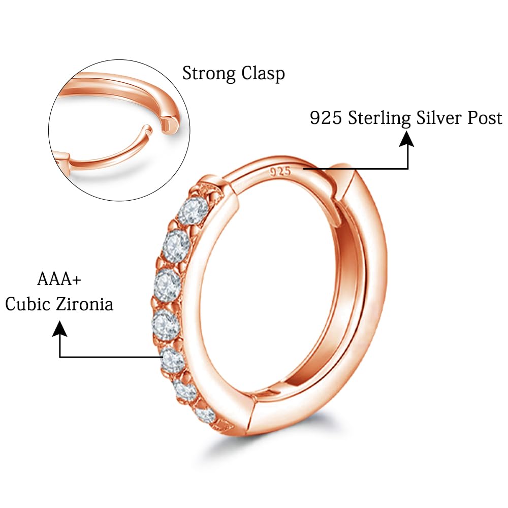 Dlihc Sterling Silver Hoop Earrings Sterling Silver Stud Earrings for Women 6 Pairs Hypoallergenic Tiny Cubic Zirconia Stud Set Cartilage Hoops