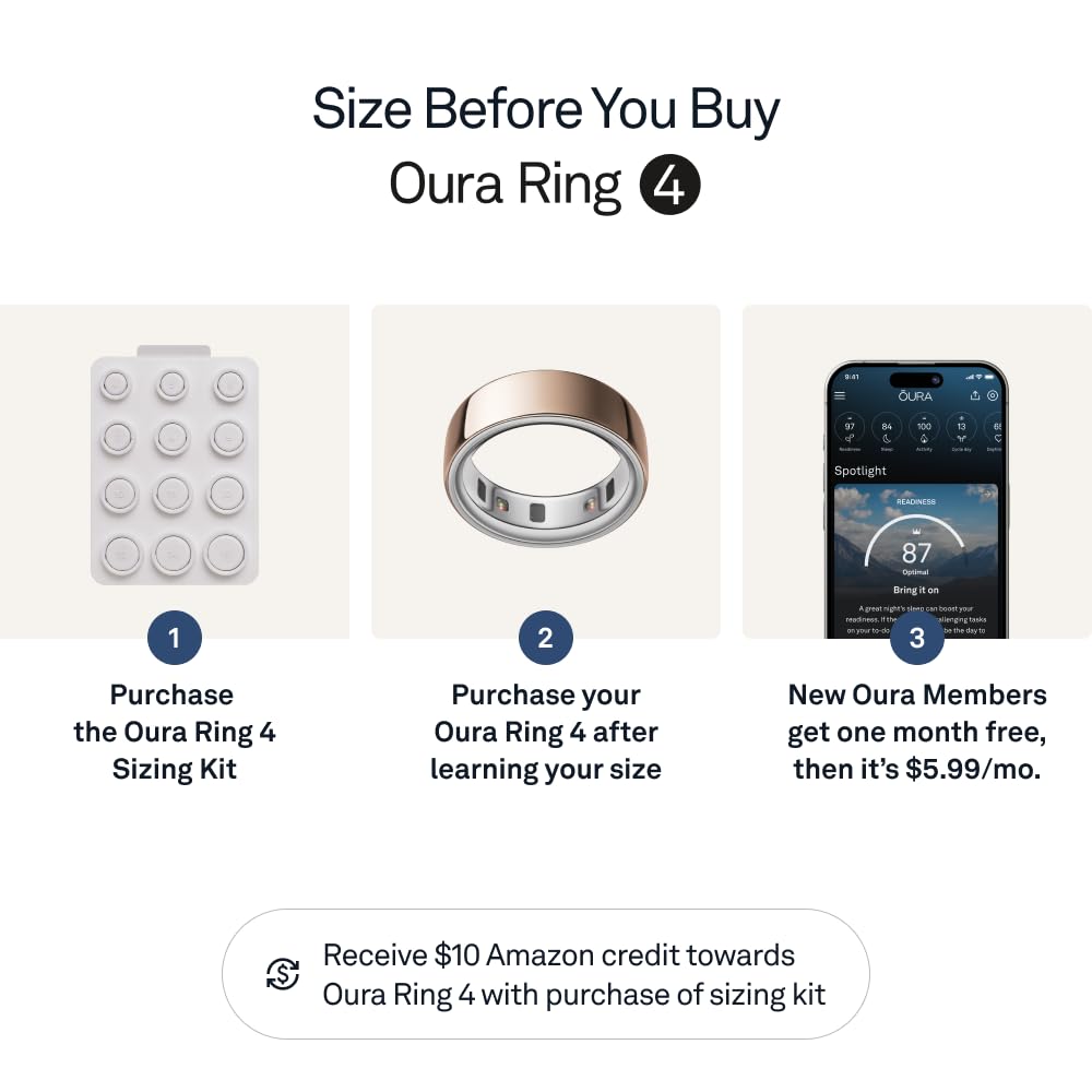 Oura Ring 4 - Rose Gold - Size 8 - Smart Ring - Size First with Oura Ring 4 Sizing Kit - Sleep Tracking Wearable - Heart Rate - Fitness Tracker - Up to 8 Days of Battery Life: Rose Gold 8