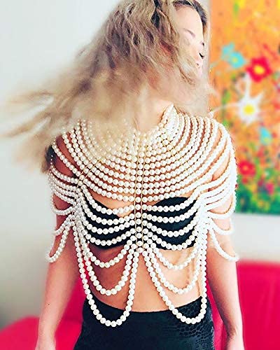CCbodily Pearl Body Chain Bra - Fashion Shoulder Necklaces Bra Chain Body Jewelry: CCbodily Pearl Body Chain Bra - Fashion Shoulder Necklaces Bra Chain Body Jewelry