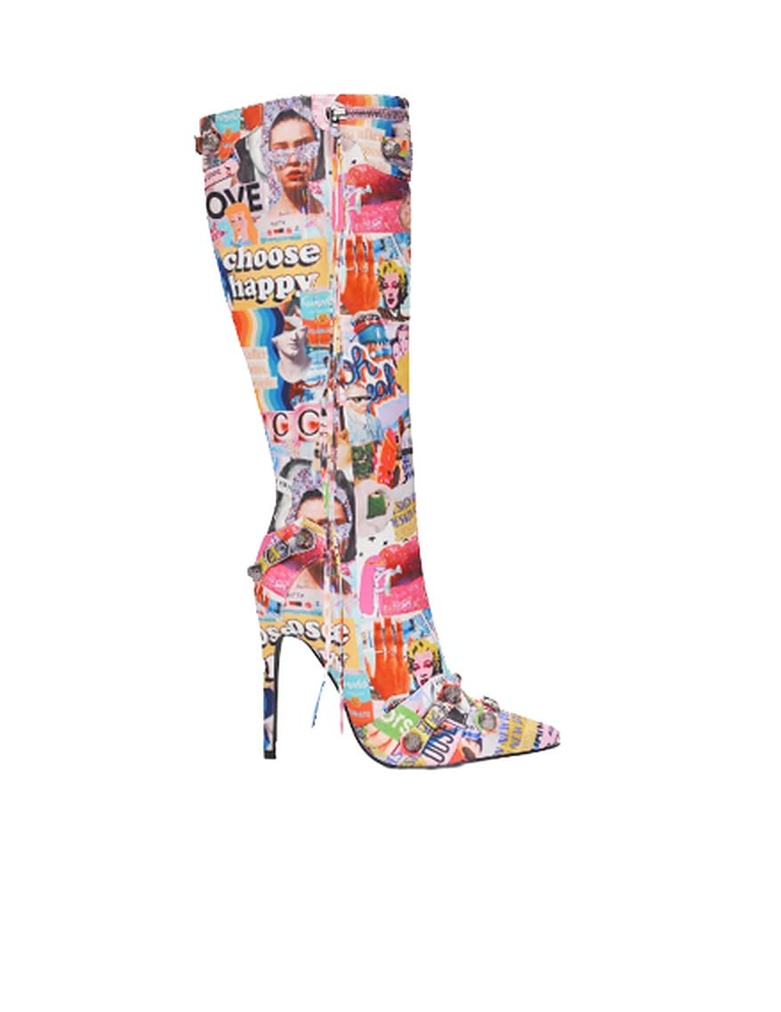 Cape Robbin Womem Knee High Boots Pointed Toe Stiletto Heels Side Zipper Rivets Tassels Boots thumbnail 1
