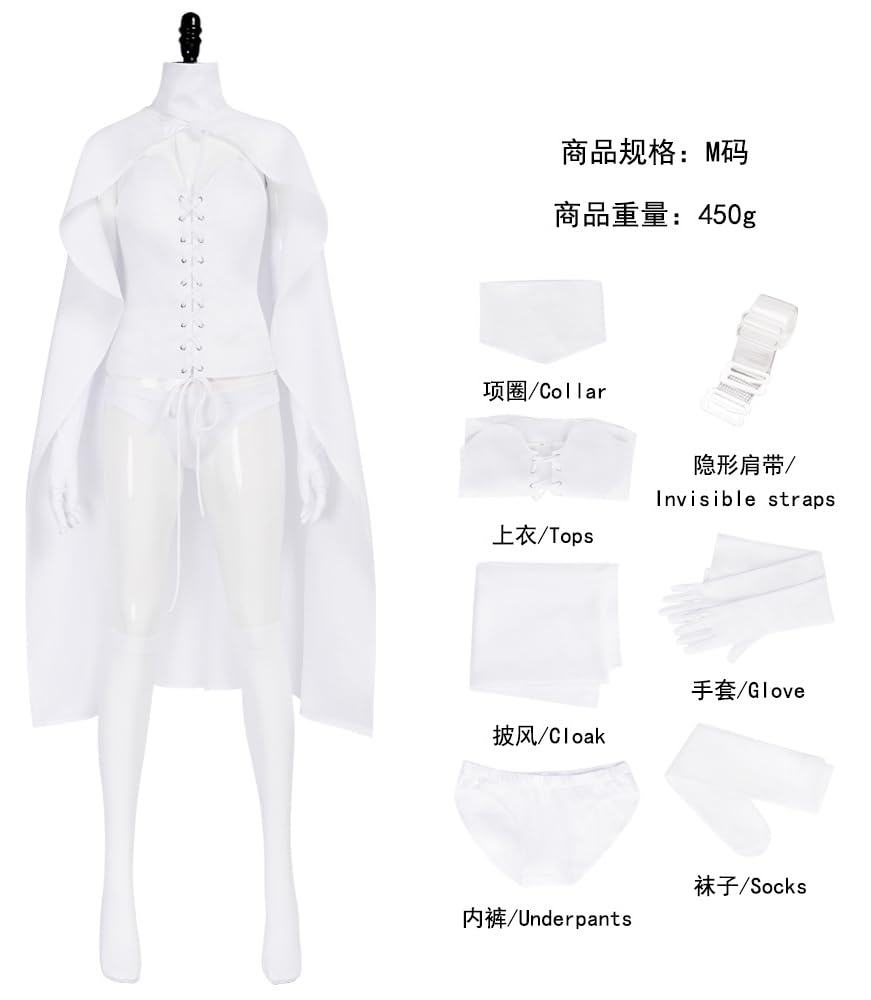 Women Queen Emma Frost Cosplay Top Cloak Gloves Socks Emma Frost Costume White Uniform for Halloween