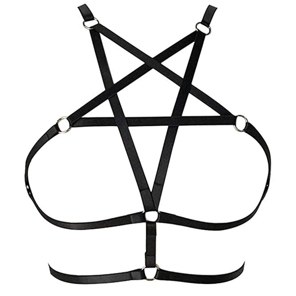 LIVE4COOL Women Harness Elastic Cupless Cage Bra Sexy Lingerie for Women Adjustable Hollow Out Crop Top Exotic Strap Bra: Black