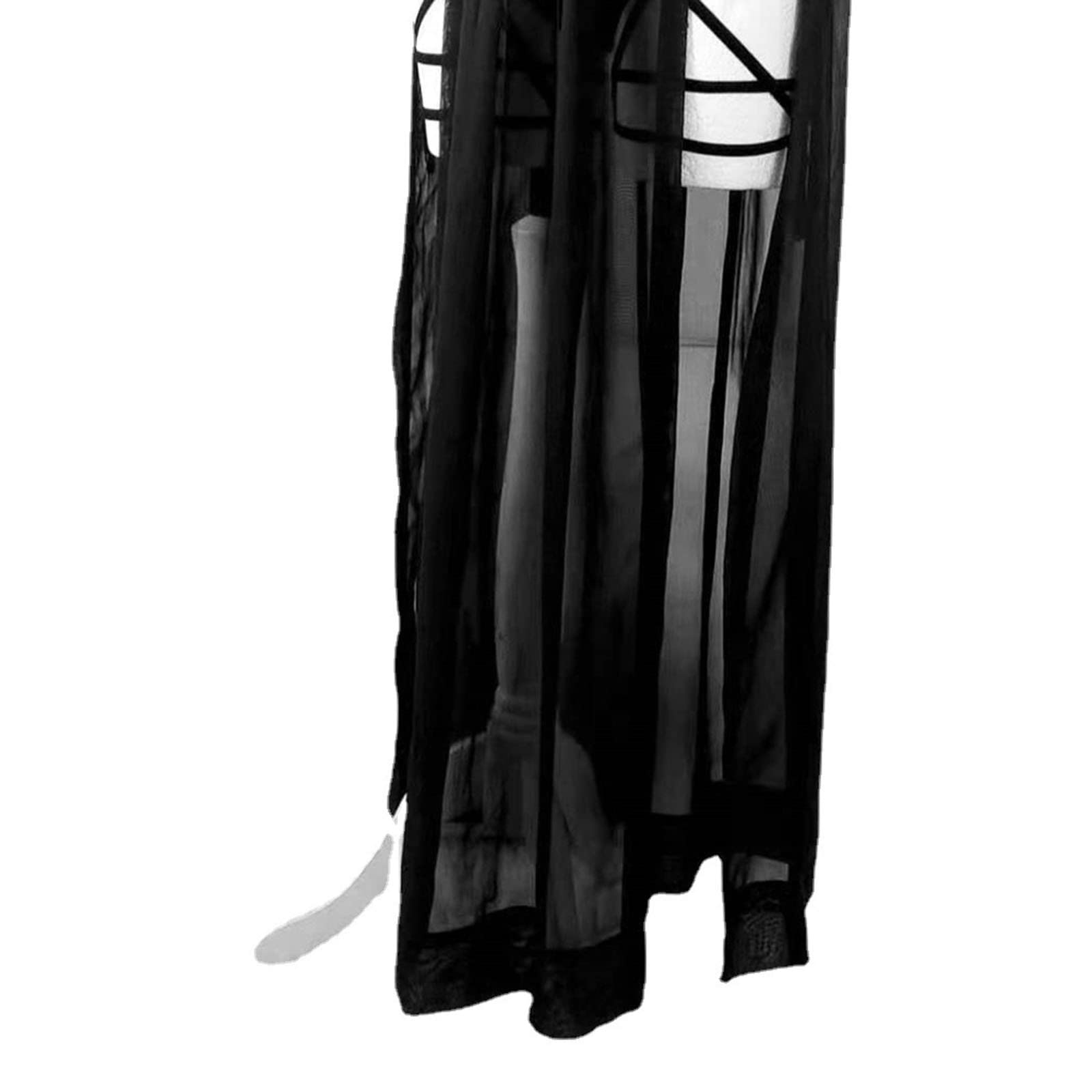 Generic Women Gothic Lingerie Lace Babydoll 3 PC Sheer Mesh Long Dresses Front Criss-Cross Crop Top and Skirt Lingerie: Medium Black