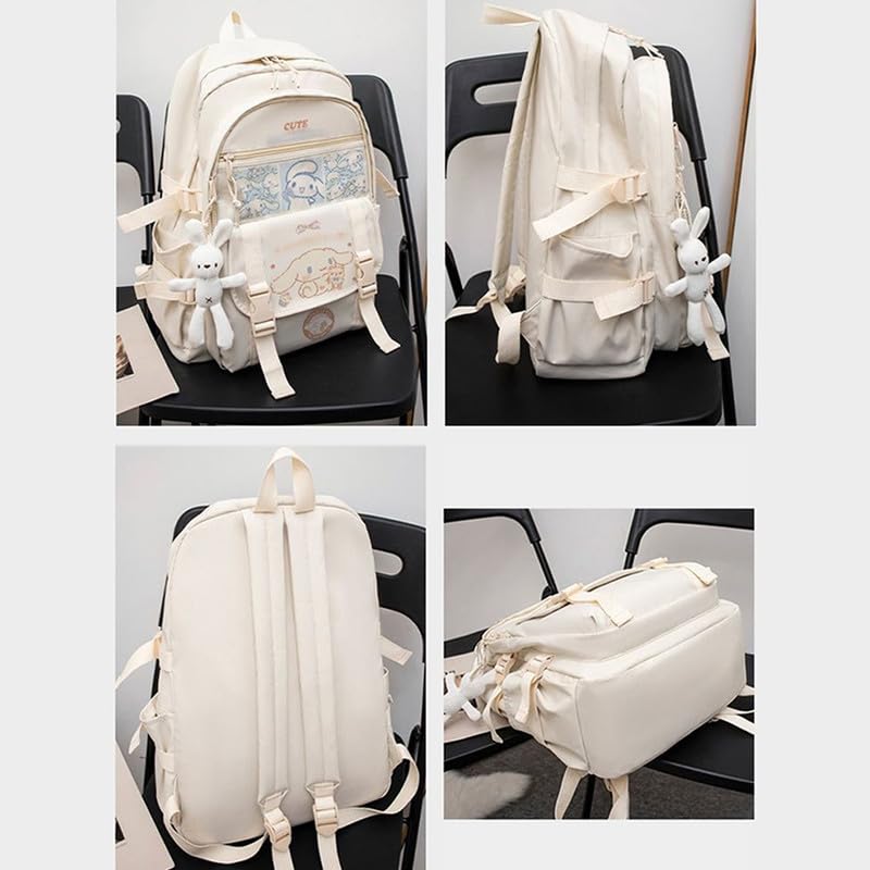 ALORVE Backpack Cute Anime Student Schoolbag Cartoon Casual Travel Bag for Boys and Girls School Season Backpack (): White