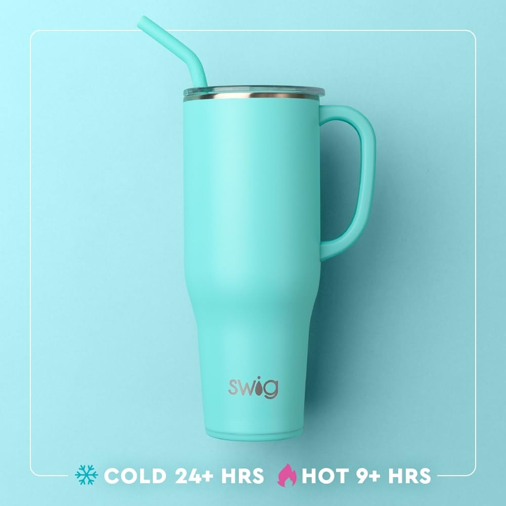 Swig Life 40oz Mega Mug, 40 oz Tumbler with Handle and Straw, Cup Holder Friendly, Dishwasher Safe, Extra Large Insulated Tumbler, Stainless Steel (Caliente) - Image 3