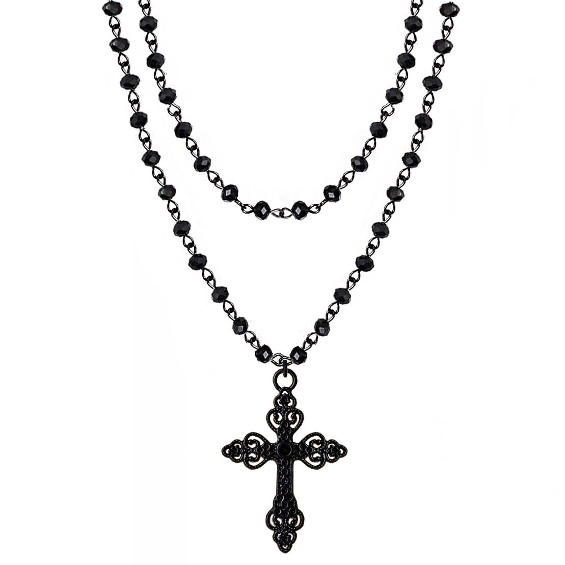 Balirek Gothic Bat Necklaces Moon  Necklaces Black Crystal Chain Halloween Black Pendant Choker Halloween Jewelry for Woman: Cross