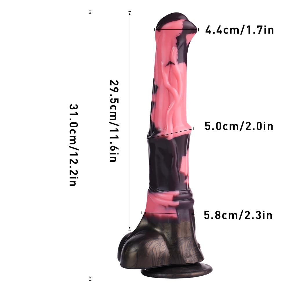 12 Inch Silicone Made Huge Soft Colorful Horse Dildo Anal Toy Pink Animal Style Ribbed Flexible Hands-Free (Normal)