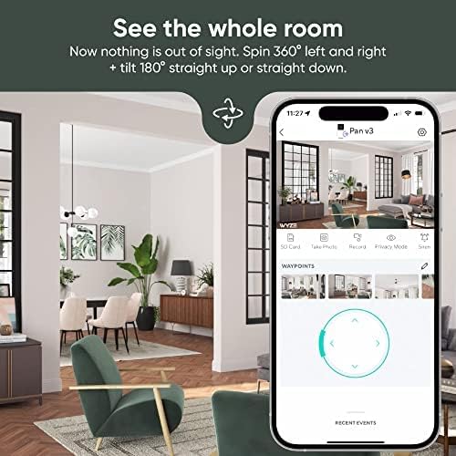 WYZE Cam Pan v3 Indoor/Outdoor IP65 1080P 360° Pan/Tilt/Zoom Wi-Fi Smart Home Security Camera with Motion Tracking for Baby & Pet, Color Night Vision, Works with Alexa & Google Assistant, White thumbnail 3