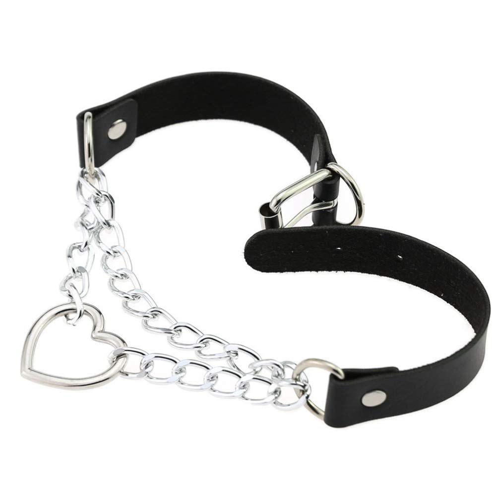 Leather Choker Collar Necklace, Heart Shape Gothic Punk Rock Choker Necklace Collars - Image 6