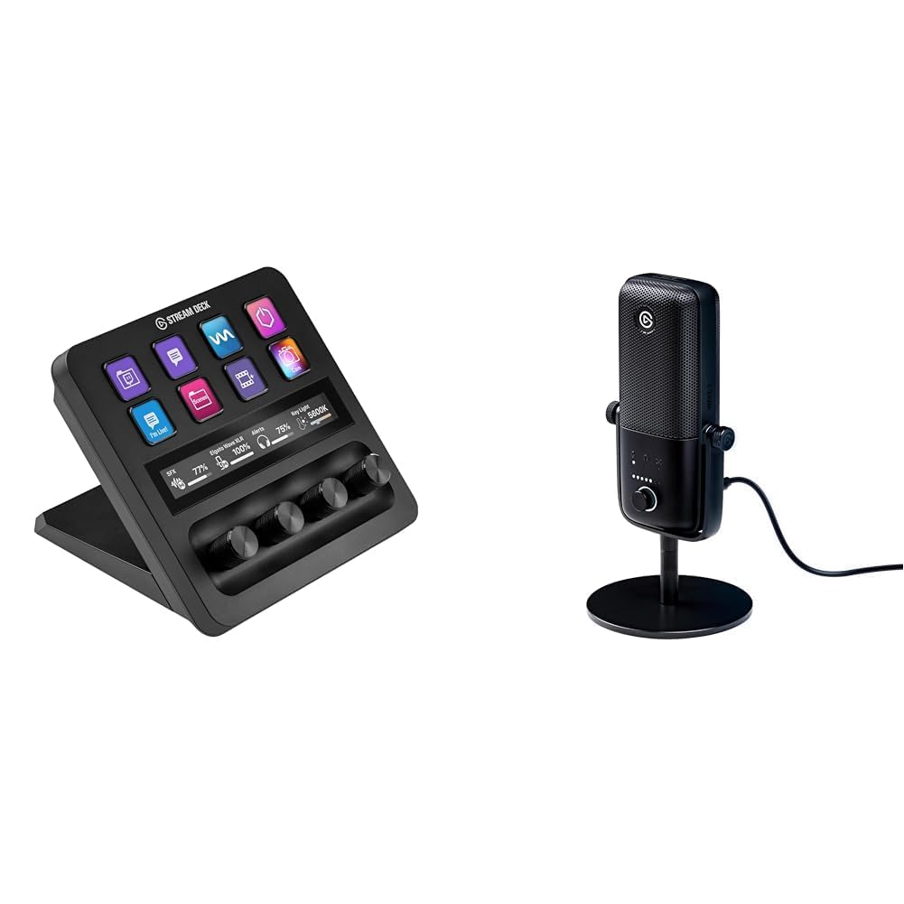 Elgato Stream Deck +, Audio Mixer, Production Console and Studio Controller for Content Creators, Streaming, Gaming, with customizable touch strip dials and LCD keys, works with Mac and PC: Audio Mixing (USB Mic) Controller + Condenser Microphone