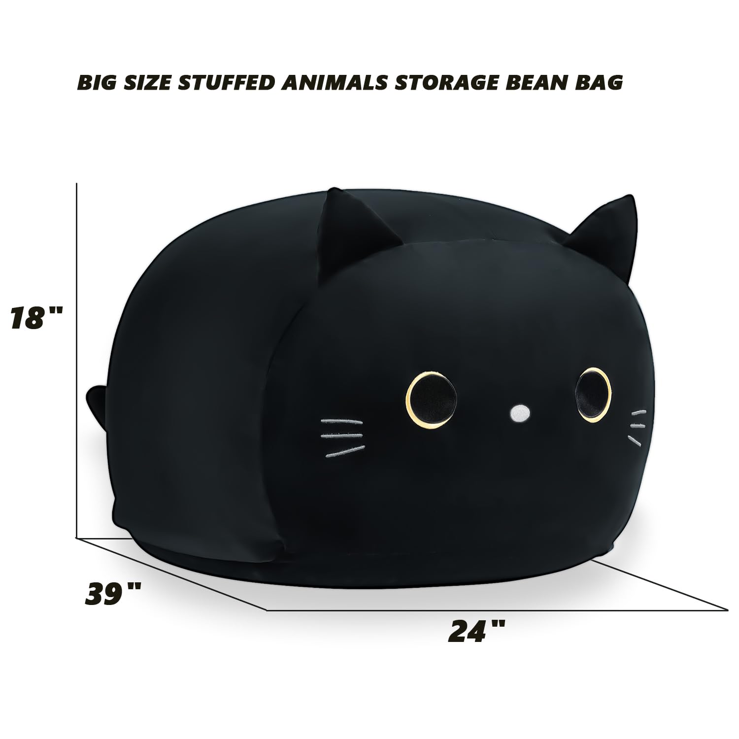 Stuffed Animal Storage Bean Bag Chair Cover for Kids Black Cat Beanbag Chair for Girls Large Size Toy Organizer Cover Only Without Filling thumbnail 2