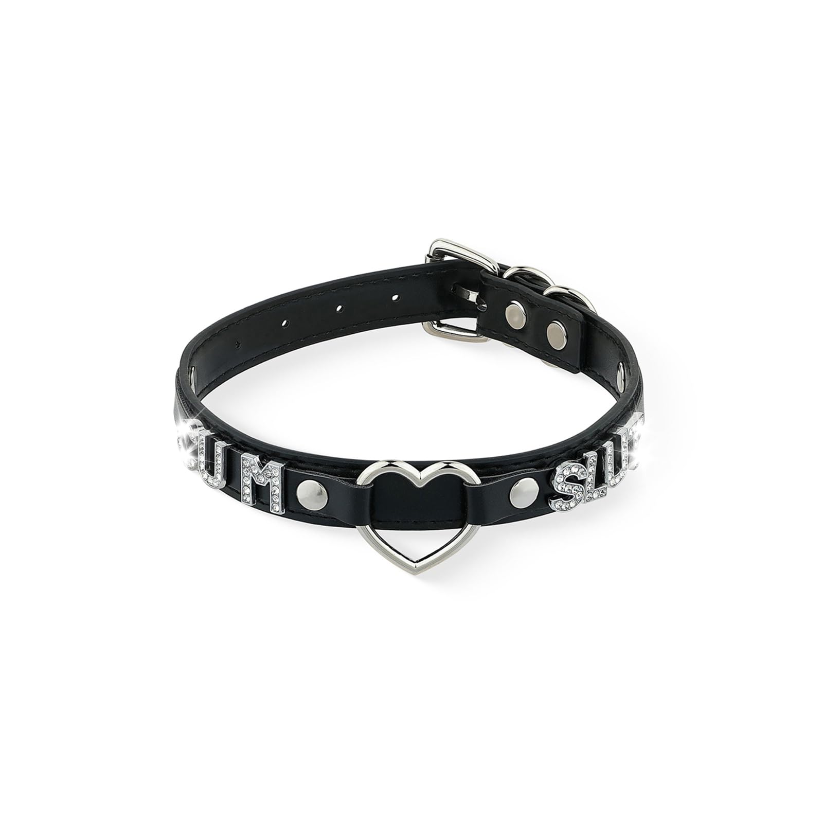 ADEMISHIA Black Heart O-ring Letter Choker Necklace For Women, Punk Handmade PU Leather Leash Collar Adjustable Gothic Jewerly