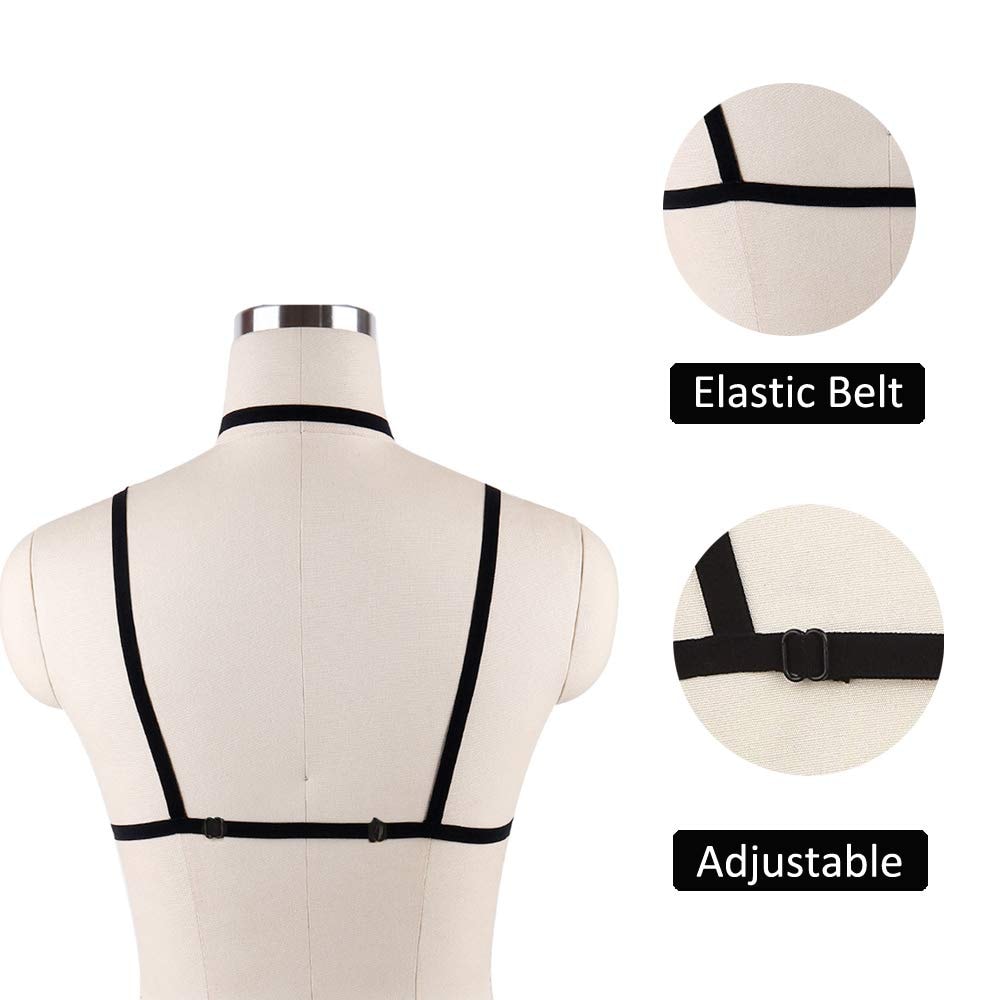LIVE4COOL Women Harness Elastic Cupless Cage Bra Sexy Lingerie for Women Adjustable Hollow Out Crop Top Exotic Strap Bra: Black3