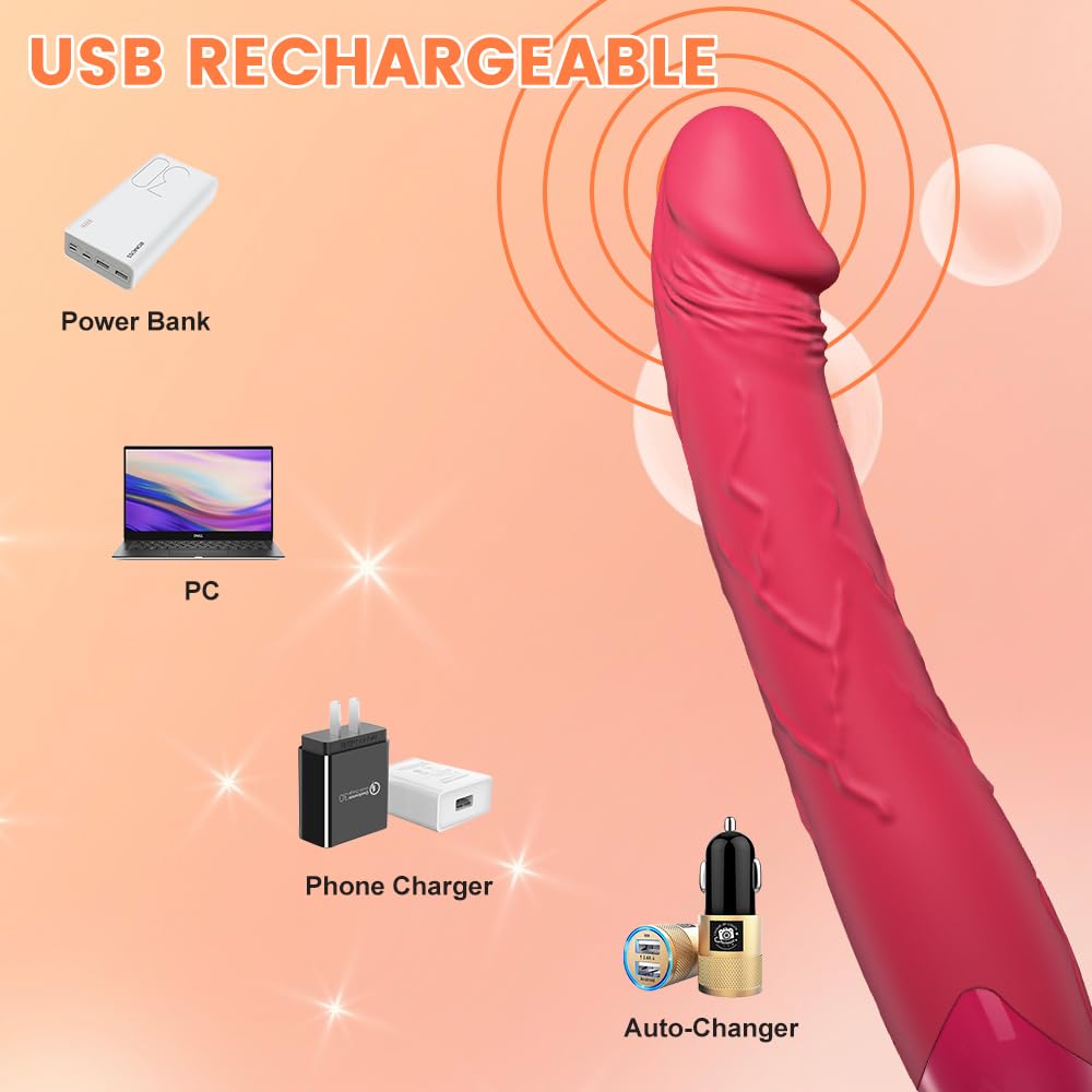 7.6 Inch Realistic Dildo Vibrator for Women，10 Powerful Vibration Modes for Clitoral and G-spot Stimulation, Waterproof Rose Adult Sex Toys for Women and Couples: Rose red