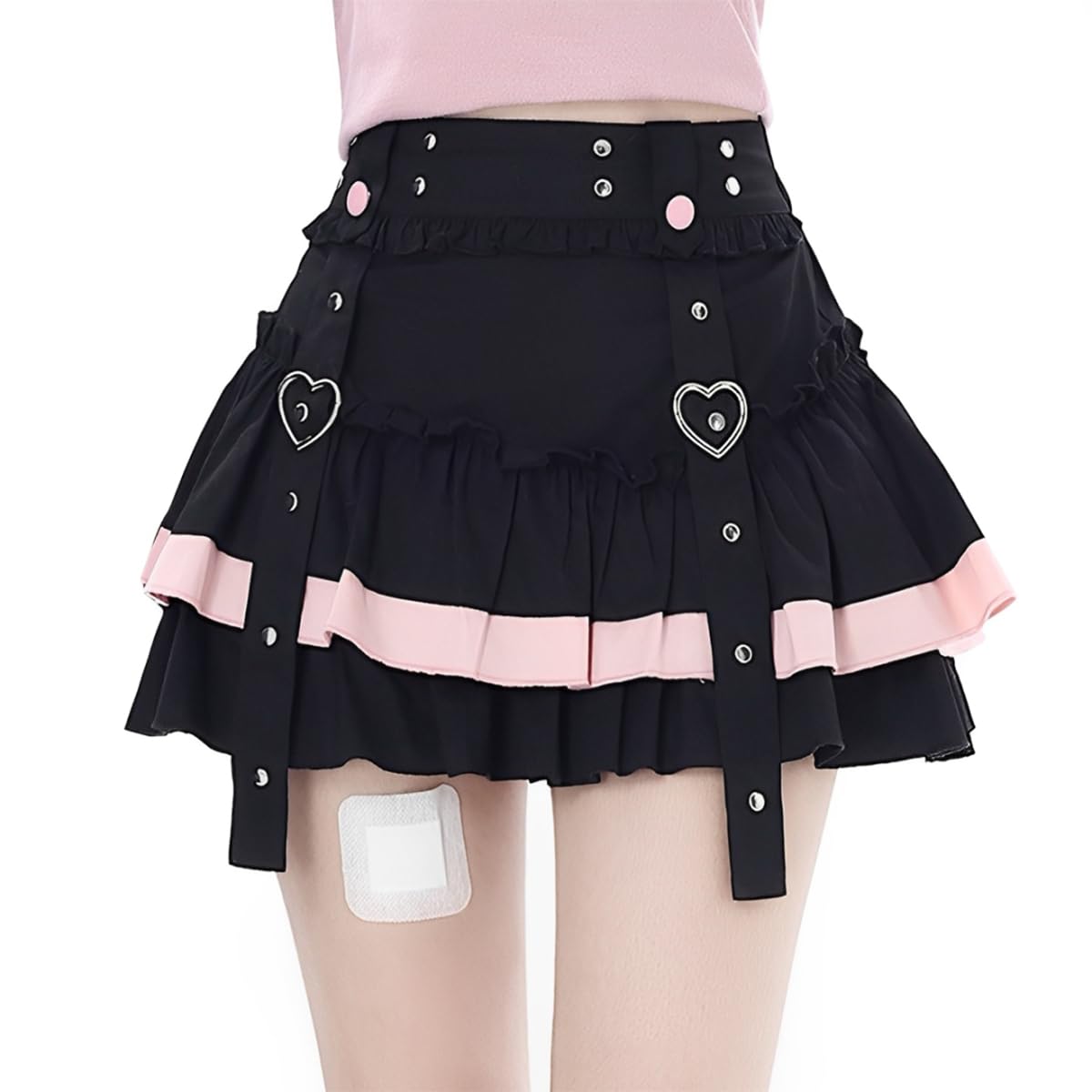 kakarin choyx Women's Casual Fashion High Waist A-line Mini Skirt Y2K Cute Suspenders Decoration Splicing Pleated Skirt