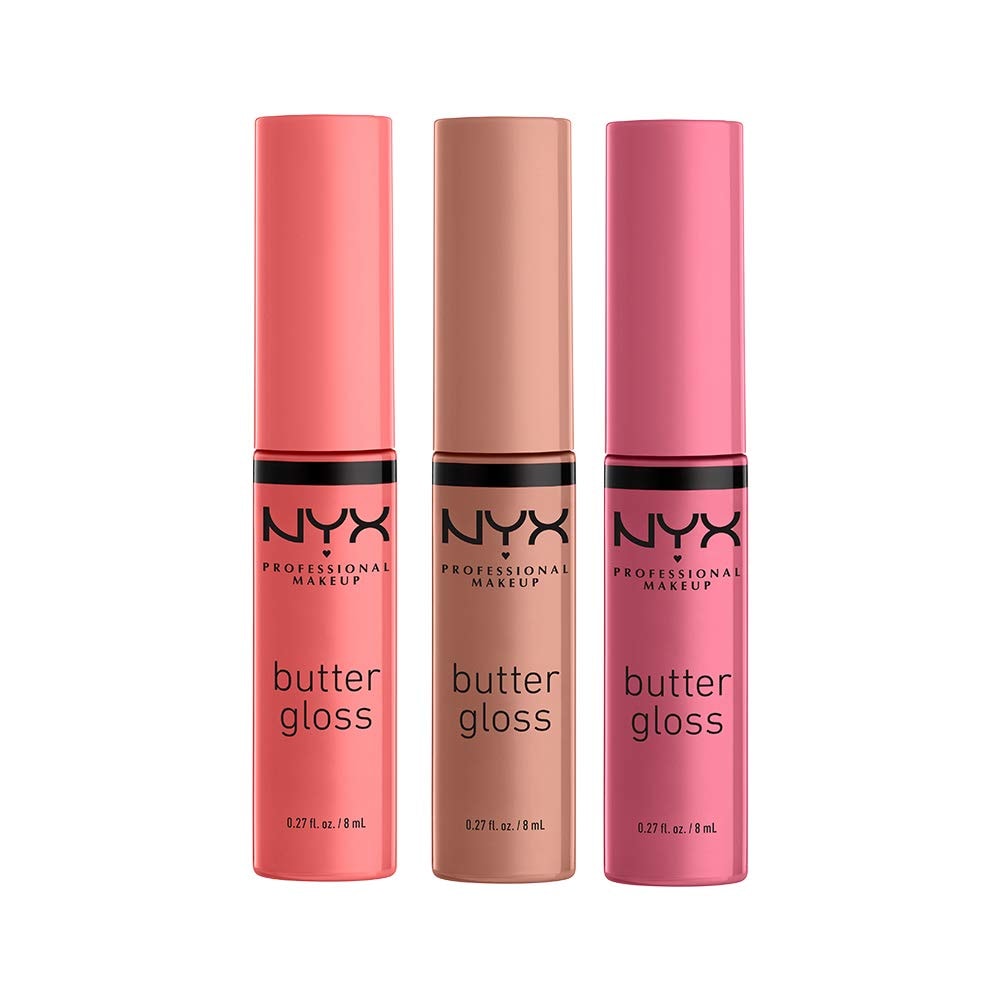 NYX PROFESSIONAL MAKEUP Butter Gloss, Non-Sticky Lip Gloss - Licorice (Black): Pack Of 3 (Angel Food Cake, Creme Brulee, Madeleine) 0.27 Fl Oz (Pack of 3)