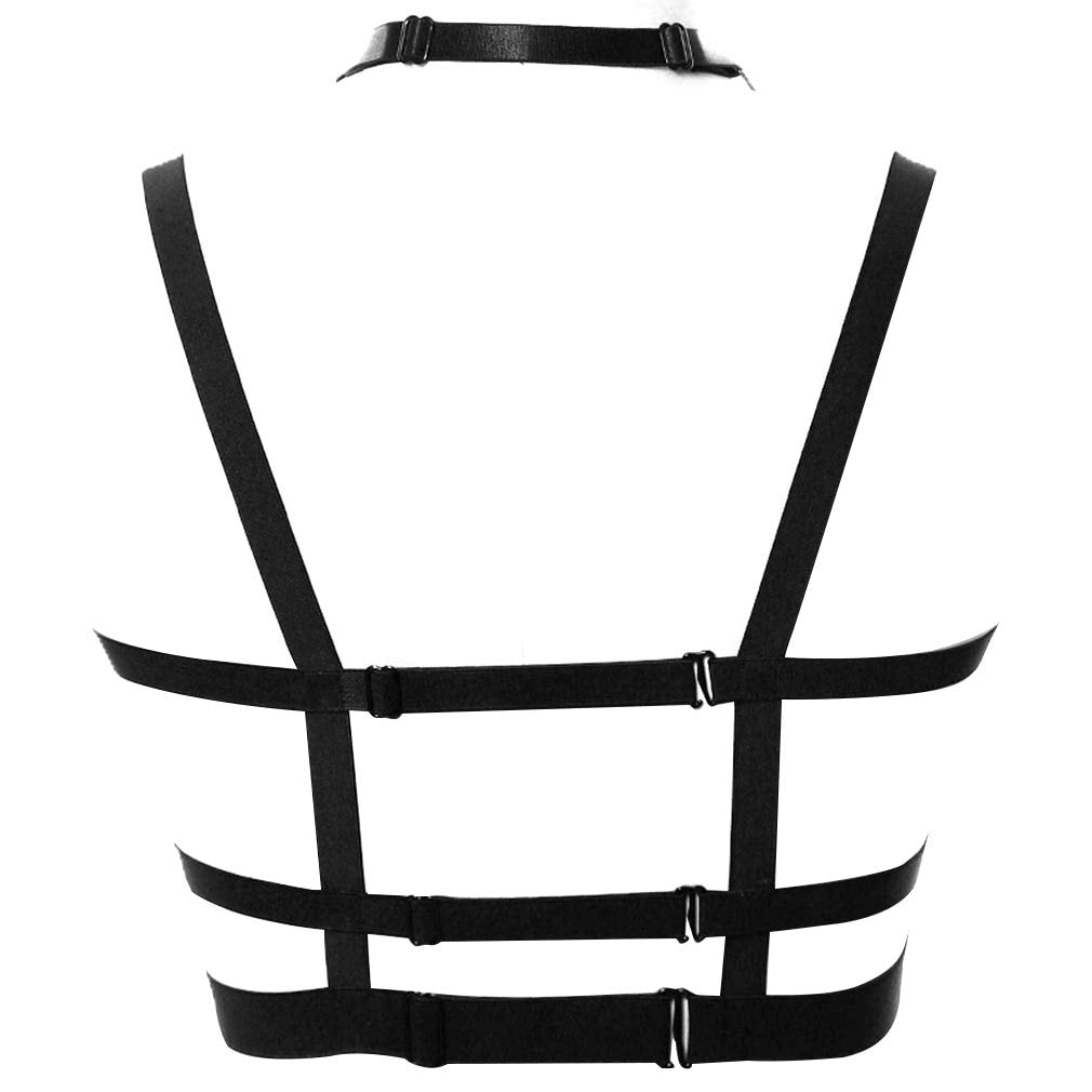 Woman's Body Harness Bra Lingerie cage Punk Goth Plus Size Festival Rave Pentagram Chest Strap Belt: Black
