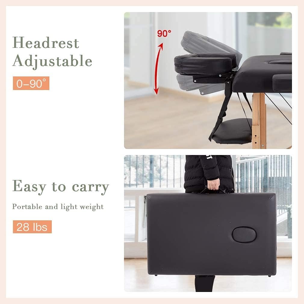 BestMassage Massage Bed Portable Massage Table 24 inche Wide Lash Bed Heigh Adjustable 2 Folding Spa Table with Non-Woven Bag for Spa Footmassage Facial CareSpa Tattoo: Black