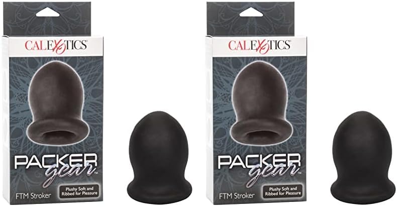 CalExotics Packer Gear FTM Stroker - Male Silicone Masturbation Sleeve - 2 Inch Adult Male Masturbator Sex Toy - Black: 1 Count (Pack of 2)