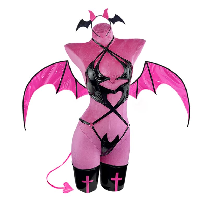 KORURACLUB Succubus costume premium pu cosplay lingerie for women wing devil lingerie: Black Small