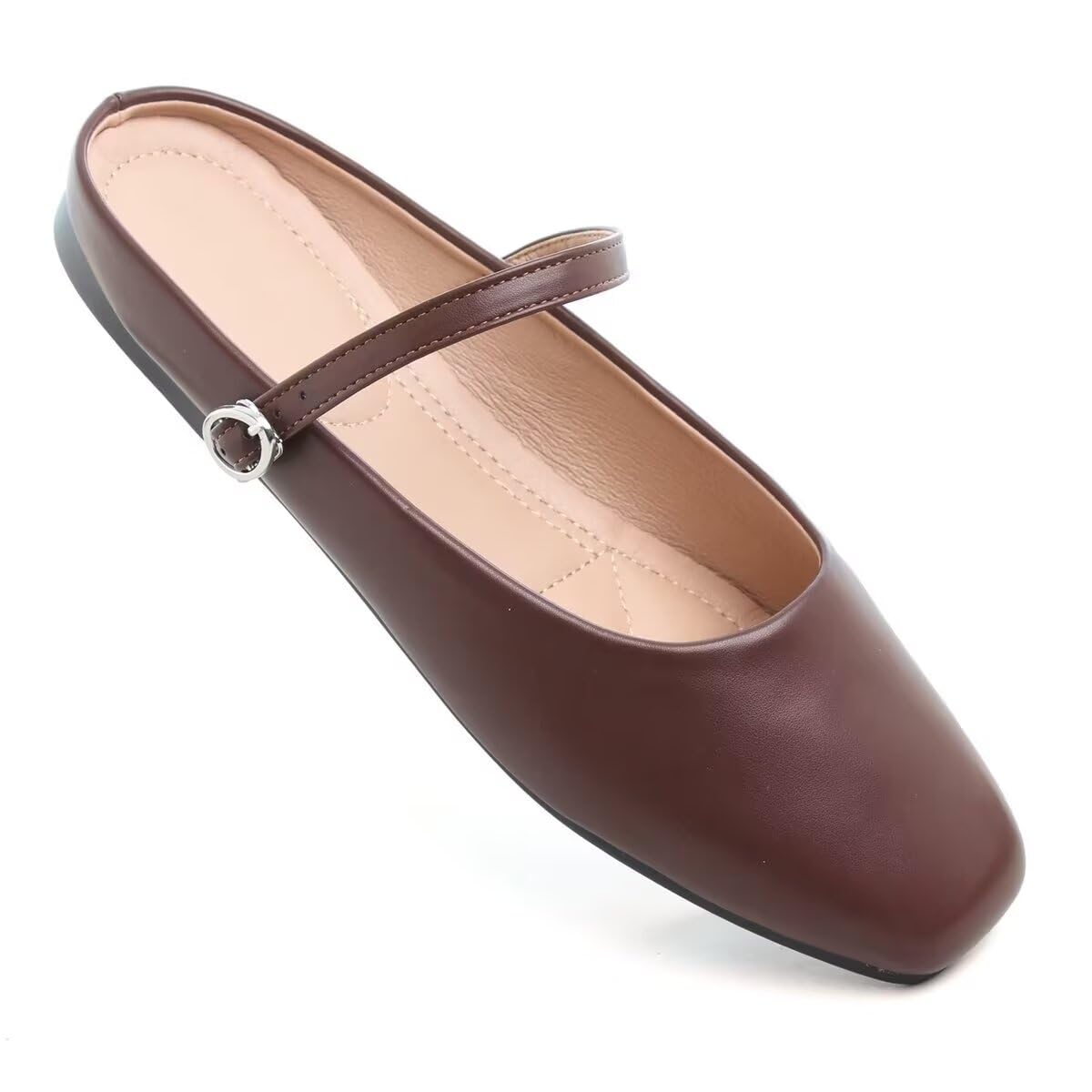 VFDB Women Mules Elegant Dressy Flats Closed Toe Microfiber Leather Shoes Adjustable Buckle Strap Mary Jane Casual Office Shoes thumbnail 7