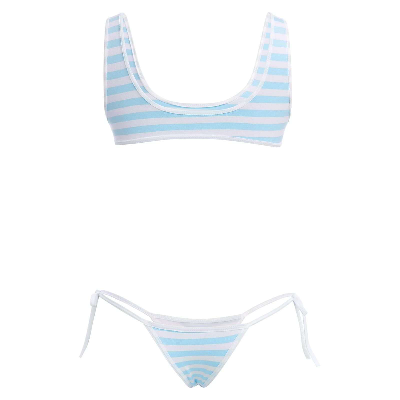ABAFIP Women Cute Kawaii Striped Bikini Lingerie Set Micro Tiny Bra G-String Panty/Garter Belt 2Pcs / 3Pcs Underwear: One Size Light Blue - 2pcs