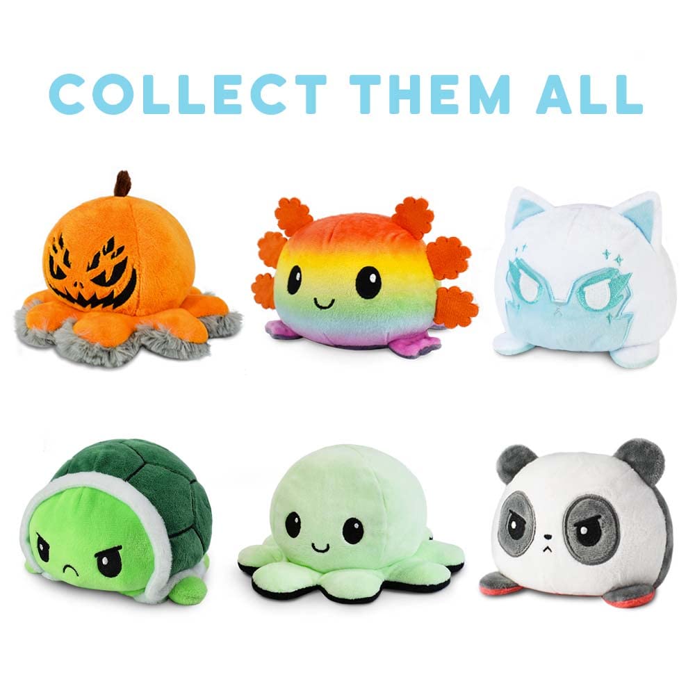 TeeTurtle - The Original Reversible Cat Plushie - Black + Pumpkin - Cute Sensory Fidget Stuffed Animals That Show Your Mood - Perfect for Halloween!: Pink + Aqua Puppy + Kittencorn