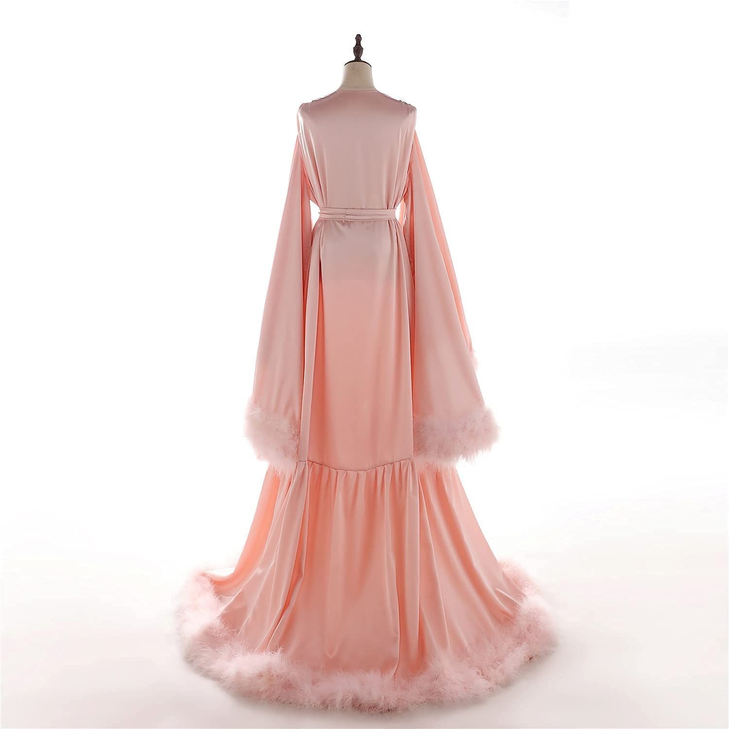 Daily Life Mall Women's Feather Bridal Robes Old Hollywood Maternity Photoshoot Nightgown Silk Bathrobe Long Lingerie - Image 3