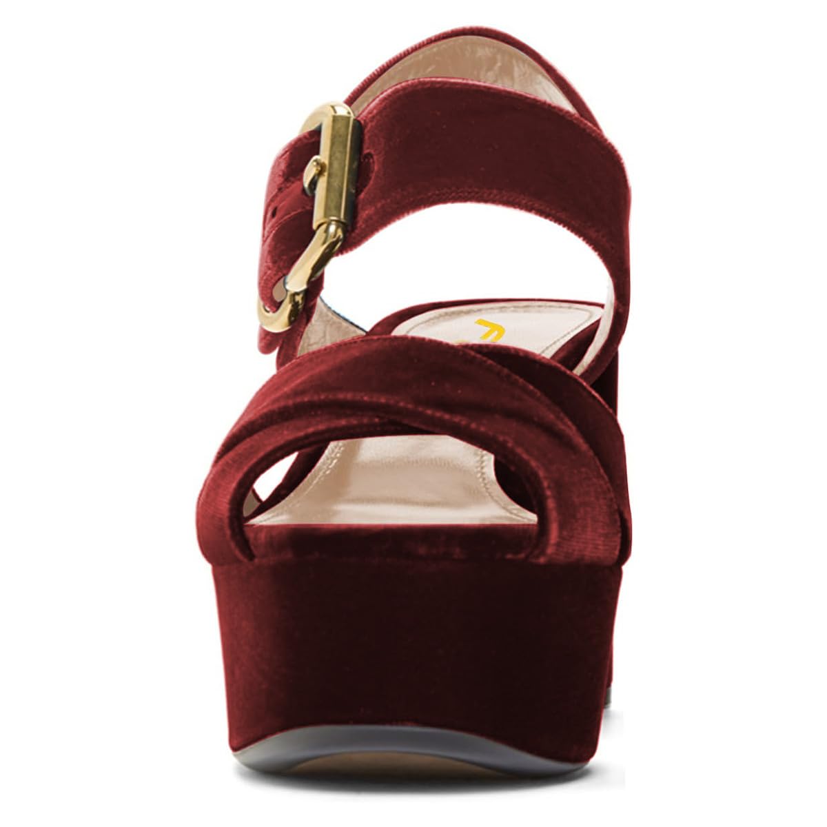 FSJ Women Peep Toe Chunky High Heels Platform Sandals Ankle Strap Velvet & Suede Summer Dress Wedding Prom Shoes Size 4-15 US: 7 Red Velvet