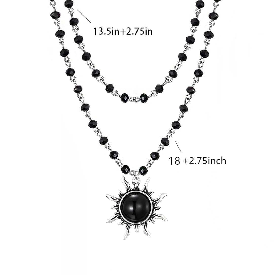 Balirek Gothic  Necklaces Moon Cross Necklaces Black Crystal Chain Halloween Black Pendant Choker Halloween Jewelry for Woman: Sun