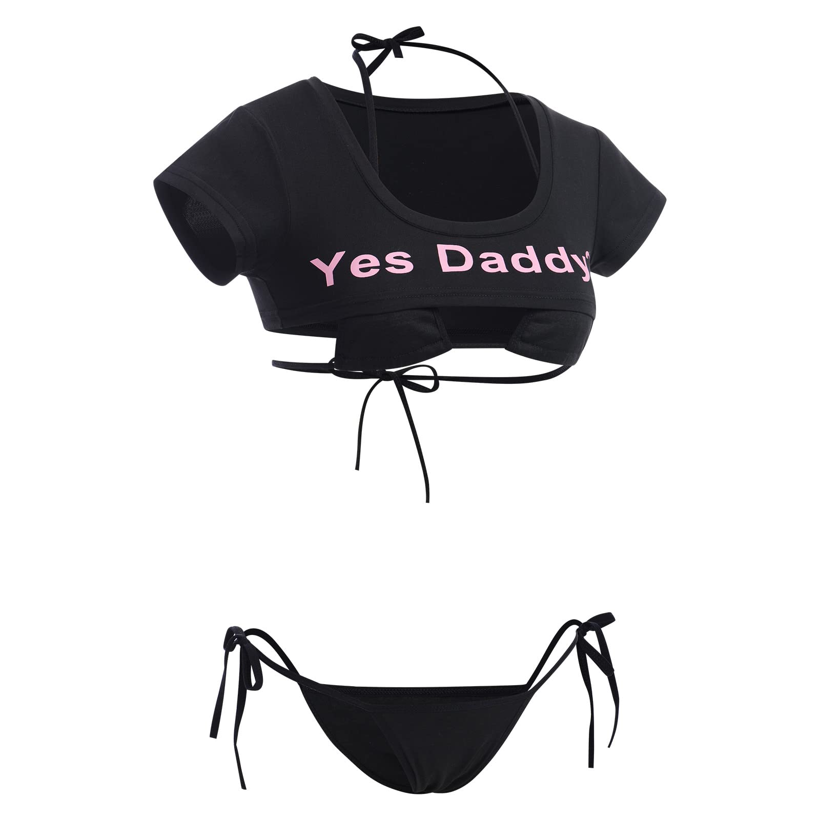 ABAFIP Women Cute Kawaii Striped Bikini Lingerie Set Micro Tiny Bra G-String Panty/Garter Belt 2Pcs / 3Pcs Underwear: One Size Black - 3pcs