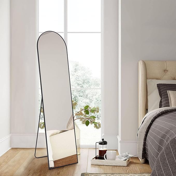 DUMOS Arched Full Length Mirror with Stand Floor Standing Aluminum Frame for Bedroom Body Hanging Leaning Modern Simple Home Decor Shatter-Proorf Nano Glass Wall Living Room Cloakroom Black 59"x16": Arched-dark Black 59"L x 16"W
