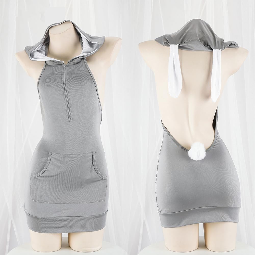 QNCLO Women's sexy cosplay tight fitting anime cute jumpsuit anime Japanese cute lingerie with hat anchor performance suit: Grey1