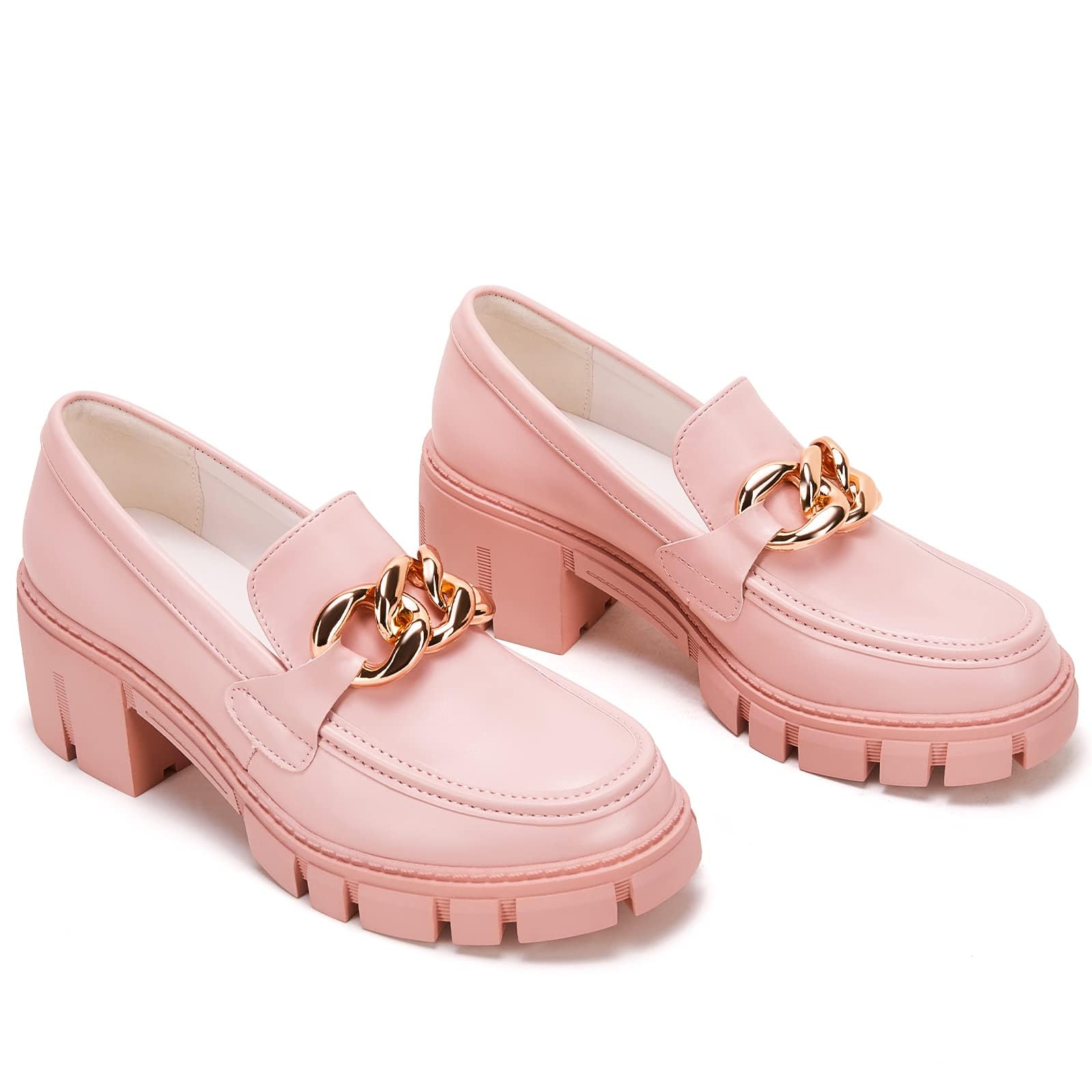 TINSTREE Platform Loafers for Women with Chain Comfort Chunky Heel Slip On Round Toe Business Work Shoes thumbnail 4