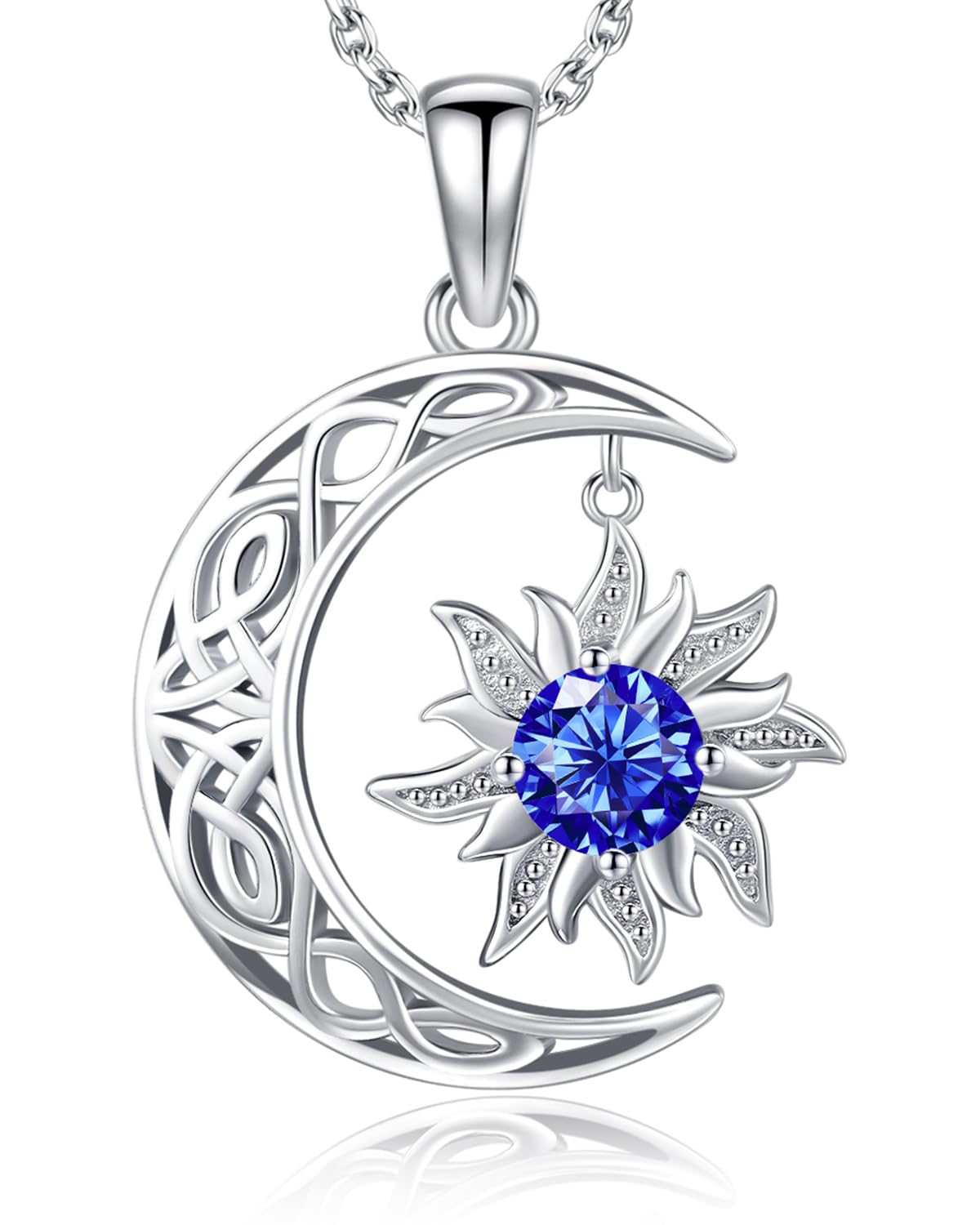BDL Birthstone Necklaces for Women, 925 Sterling Silver Sun Moon Witch Jewelry Christmas Gifts: Sept. Sun Moon