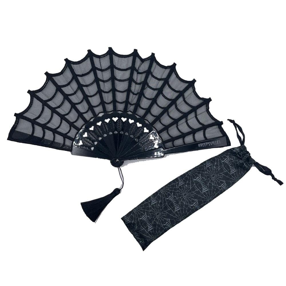 kreepsville 666 Spiderweb Lace Gothic Fabric Hand Fan with Tassel, One Size, Black - Image 2
