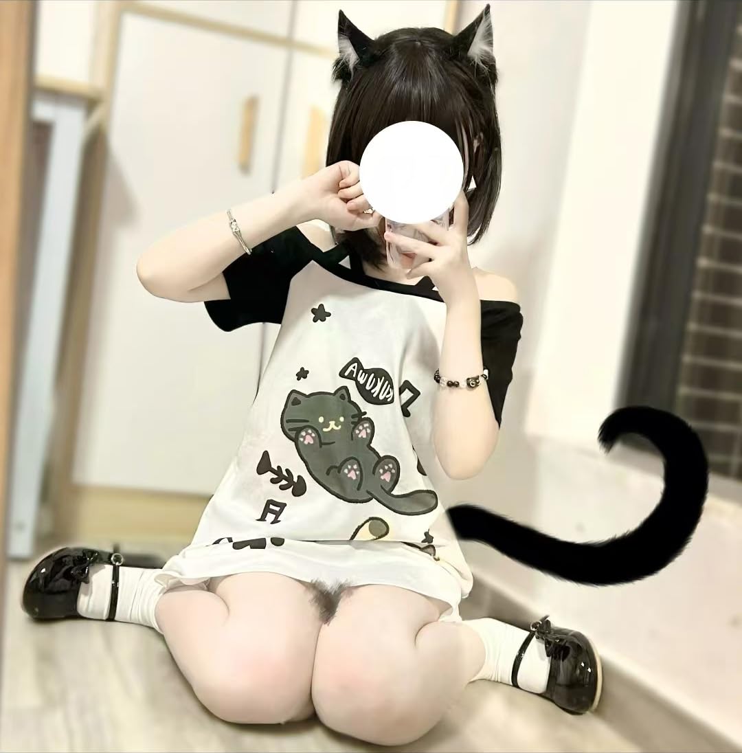 Kawaii Shirts Cartoon Graphic Tees Off Shoulder Cutecore Shirts Gothic Tops: Black Large