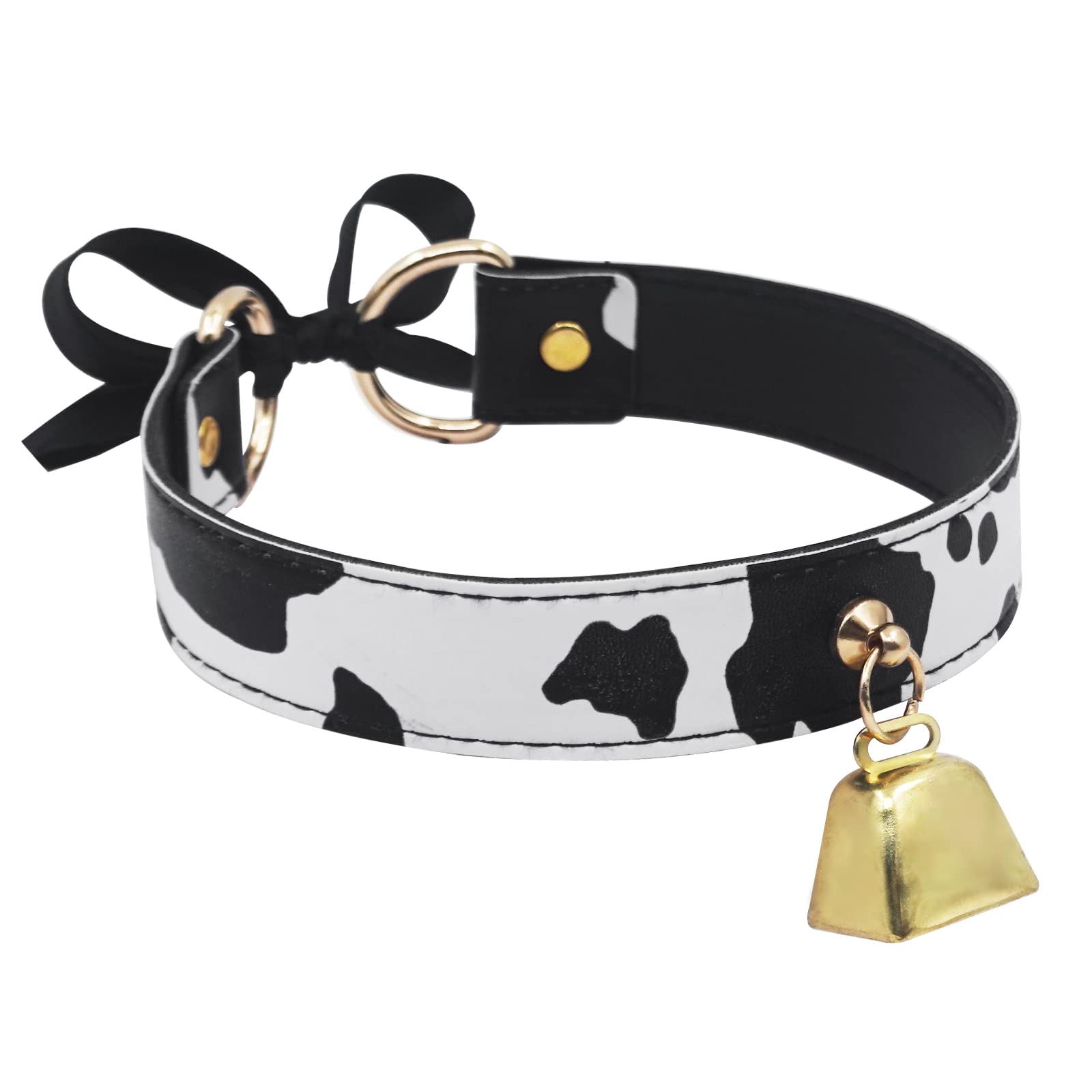 paloli Basic Cow Print Bell Collar Choker Necklace for women: Black Gold Bell