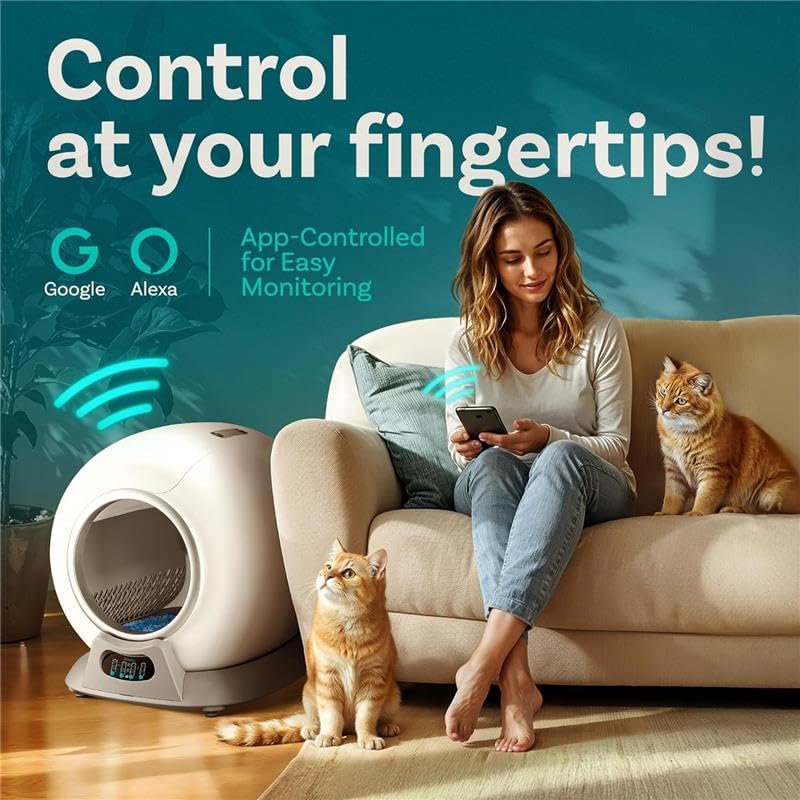PetCove Self Cleaning Litter Box with Auto Safety Sensors for Multiple Cats - Automatic Cat Litter Box Self-Cleaning - Covered Odor Removal with APP Control - Compatible On All WiFi - Electric Robot: Gray Bundle 3 Pack