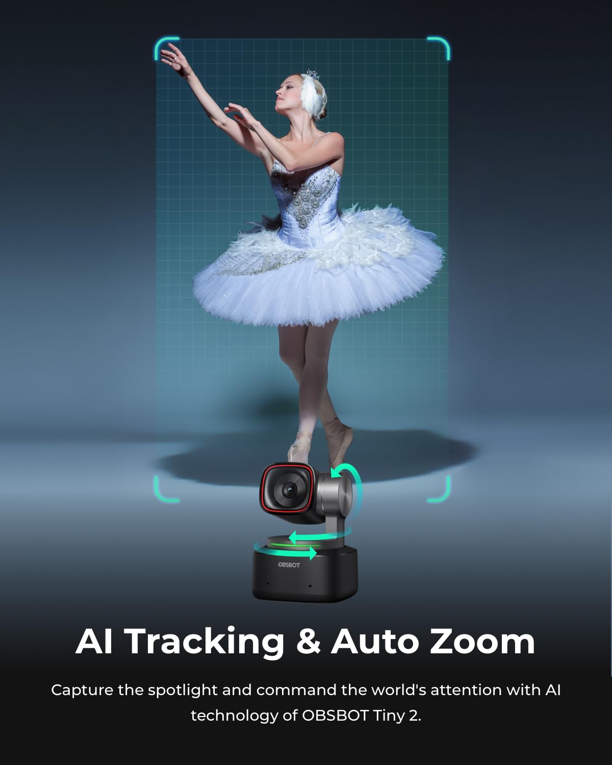 OBSBOT Tiny 2 Webcam 4K Voice Control PTZ, AI Tracking Multi-Mode & Auto Focus, Web Camera with 1/1.5" Sensor, Gesture Control, 60 FPS, HDR Light Correction, Webcam for PC, Streaming, Meeting, etc.: TINY 2