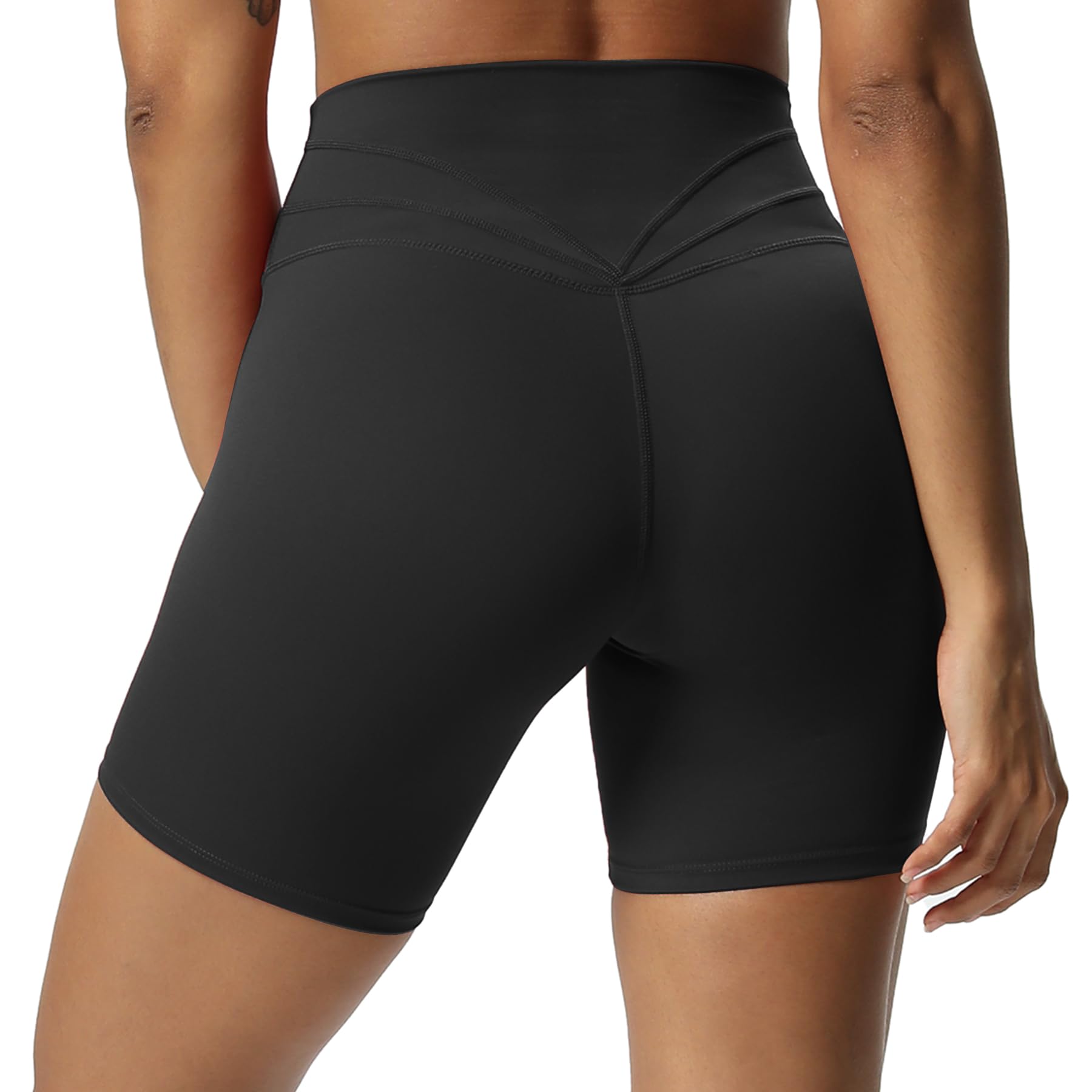 Aoxjox Trinity Workout Biker Shorts for Women Tummy Control High Waisted Exercise Athletic Gym Running Yoga Short 6": Black Medium